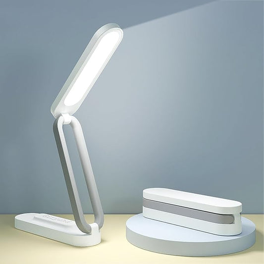 LED Desk Lamp for Office Home & Battery Operated Lamp Rechargeable Lamp Foldable & Portable Light, LED Desk Light Strip, 3 Brightness Dimmable Small Desk Lamp Wireless Reading Lamp (White)