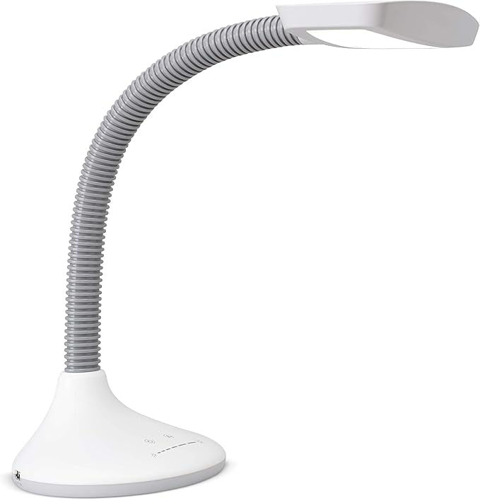 Full Spectrum LED Desk Lamp with Adjustable Brightness, Flexible Gooseneck and Integrated USB Charging Port - Reduces Eye Strain and Fatigue - Ideal for Readers, Artists, Crafters